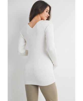Maternity Ribbed Knit V Neck Long Sleeve Sweater
