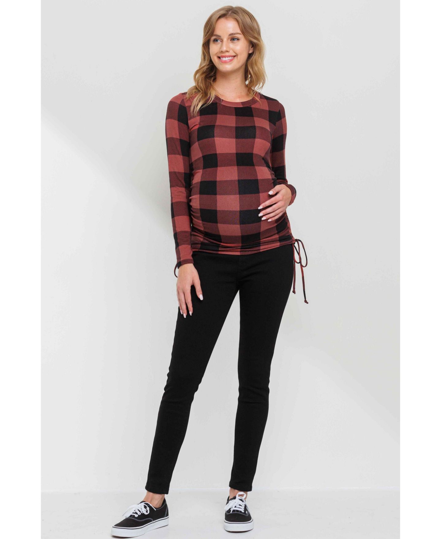 Топ для беременных Hello Miz в клетку со сборками сбоку, длинный рукав, цвет: Розовато-лиловый — фото 4