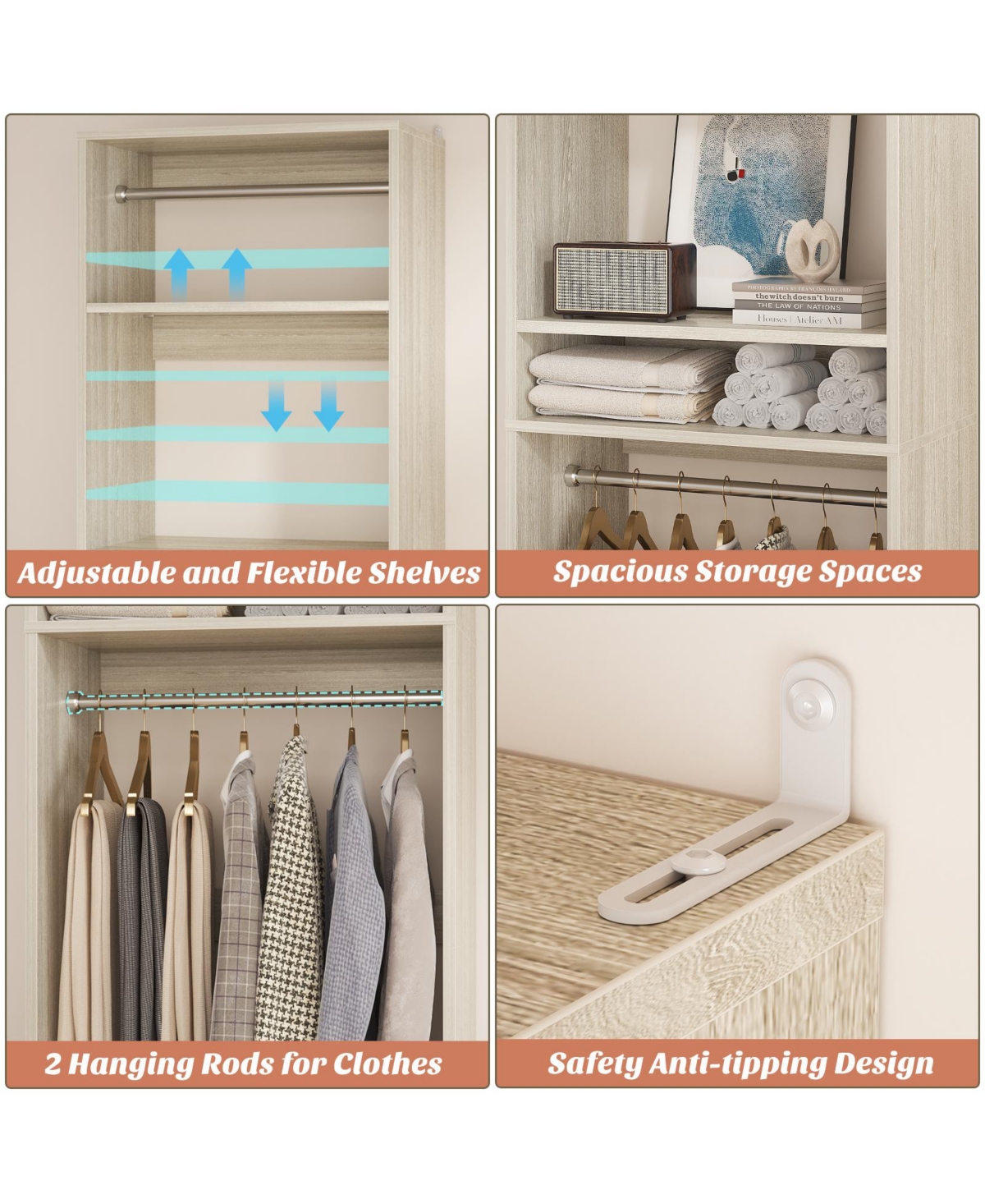 Aheaplus Closet System with 2 Hanging Rods