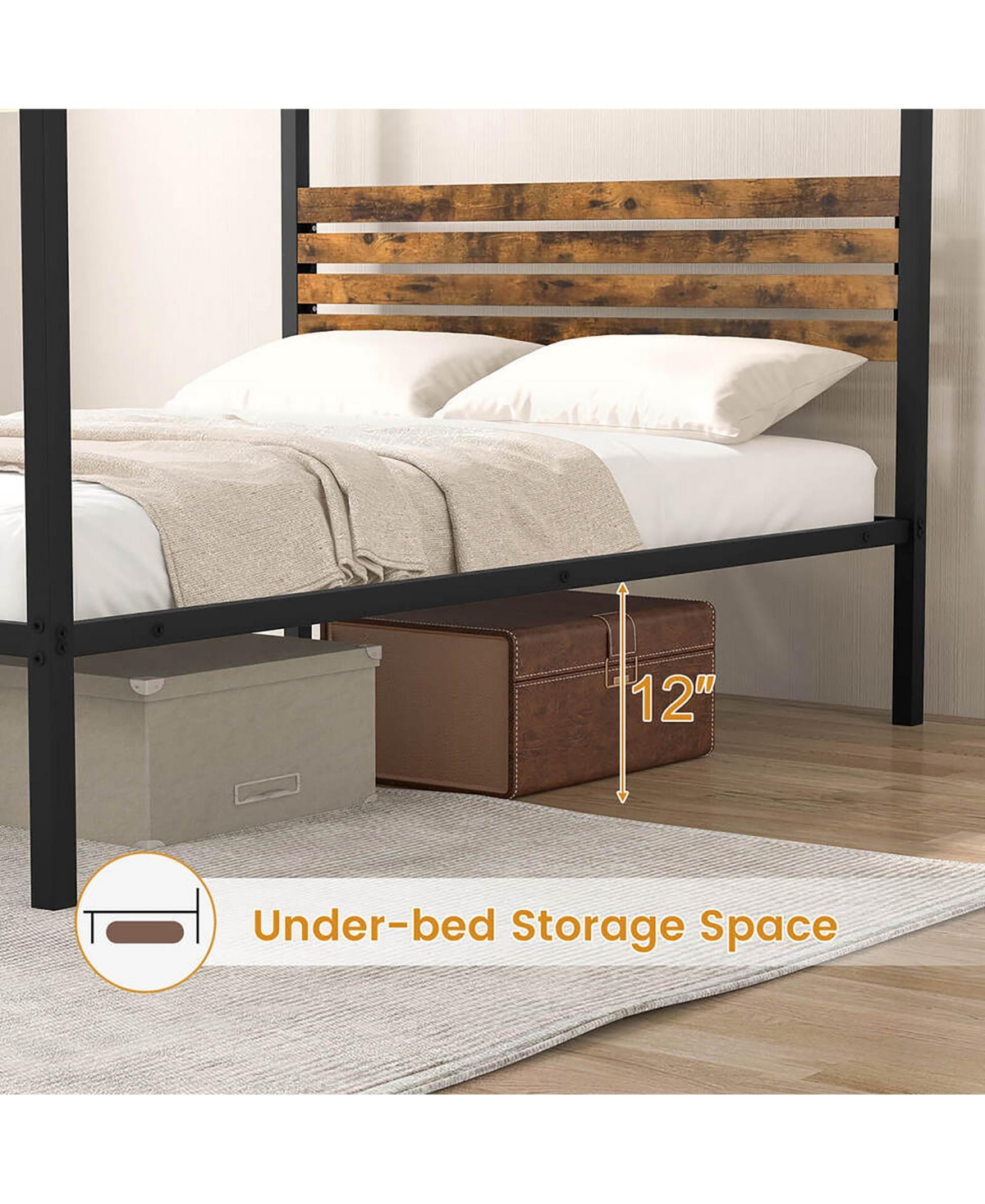 Gymax 4-Post Canopy Bed Frame Rustproof Metal Noise-free with Foot Pads