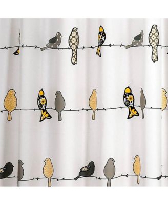 72x72 Inch Yellow Grey Birds Floral Polyester Shower Curtain