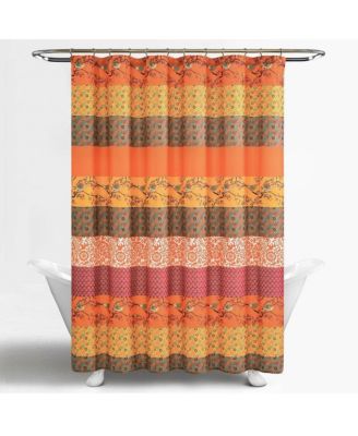 72-inch Orange Teal Floral Damask Boho Birds Polyester Shower Curtain