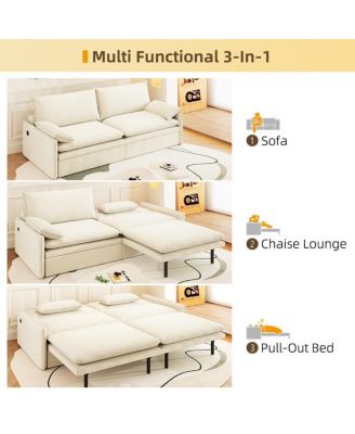4-Seat Pull-Out Sleeper Sofa Bed, 81'' Chenille Upholstery & USB Port