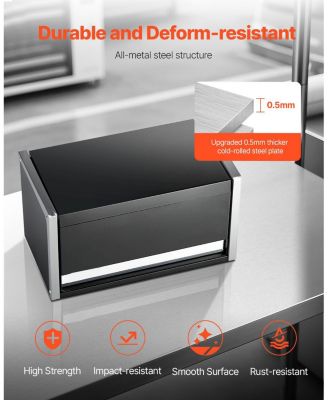 Metal Tool Box, 8.6", 3-Drawer Portable Tool Chest, EVA Liners, PP Feet, Ball-Bearing Slides, Black