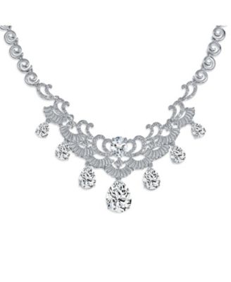 Estate Jewelry Art Deco Style CZ Cubic Zirconia Dangling Teardrops Statement Collar Necklace