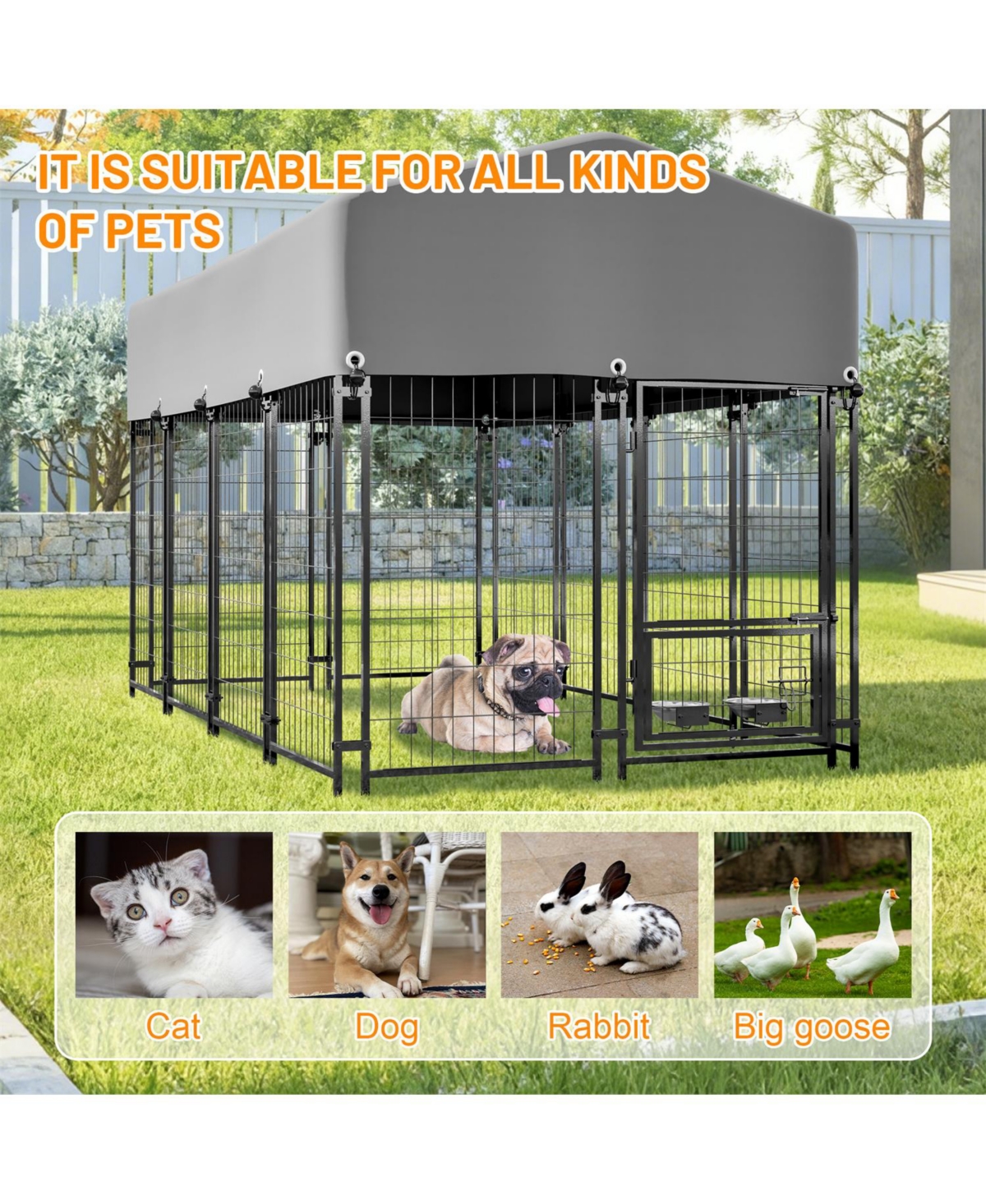 Aostirmotor Dog Crate with Uv-Resistant Waterproof Cover in Grey