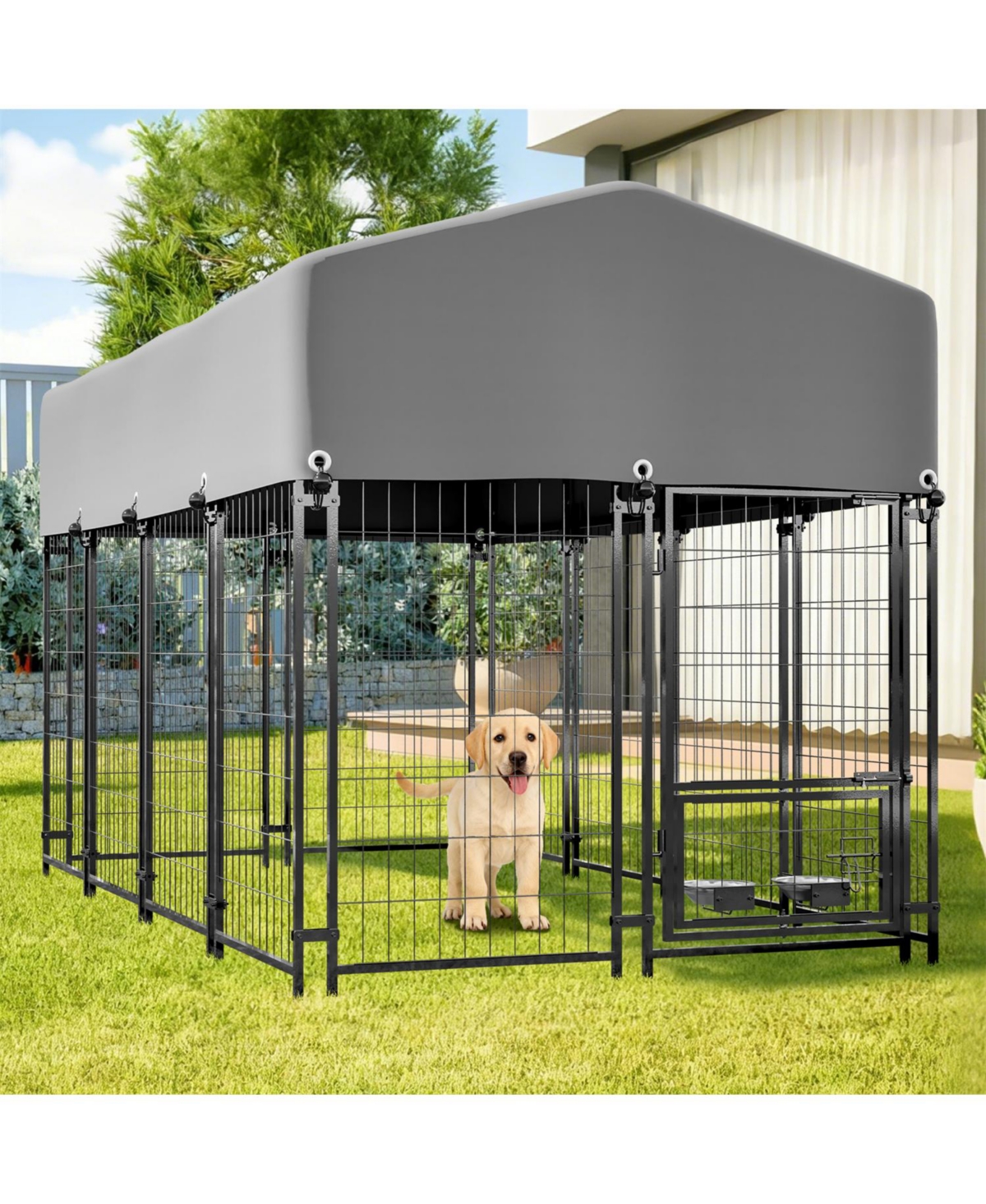 Aostirmotor Dog Crate with Uv-Resistant Waterproof Cover in Grey