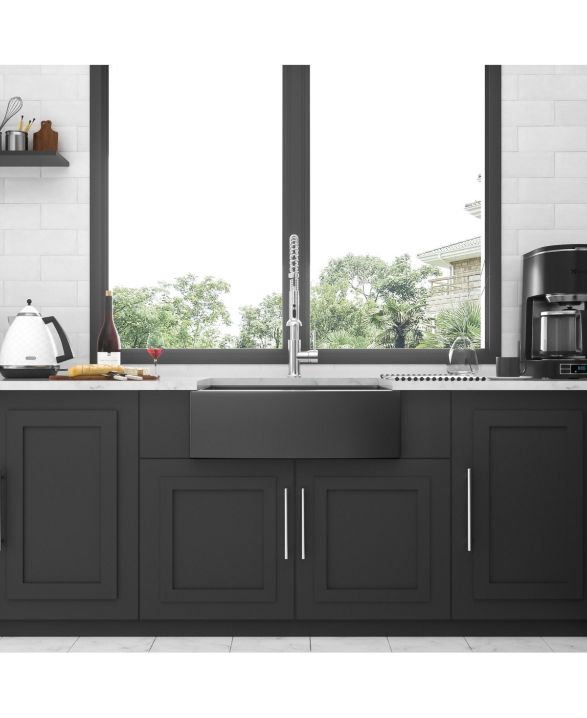 flynama huluwat 27x21x10inch Gunmetal Black Farmhouse Kitchen Sink Stainless Steel Apron Front 16 Gauge