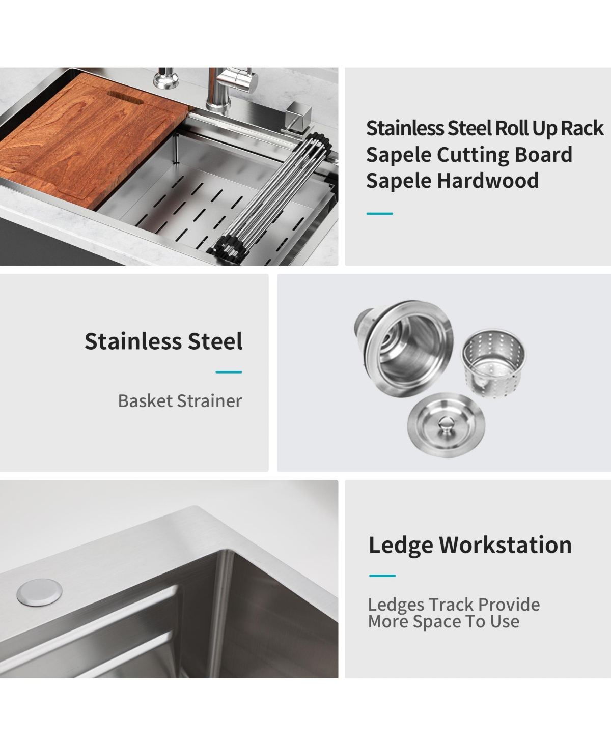 flynama huluwat 33x22x10inch Kitchen Sink Drop In Workstation Stainless Steel 16 Gauge Dual Tier Ledge