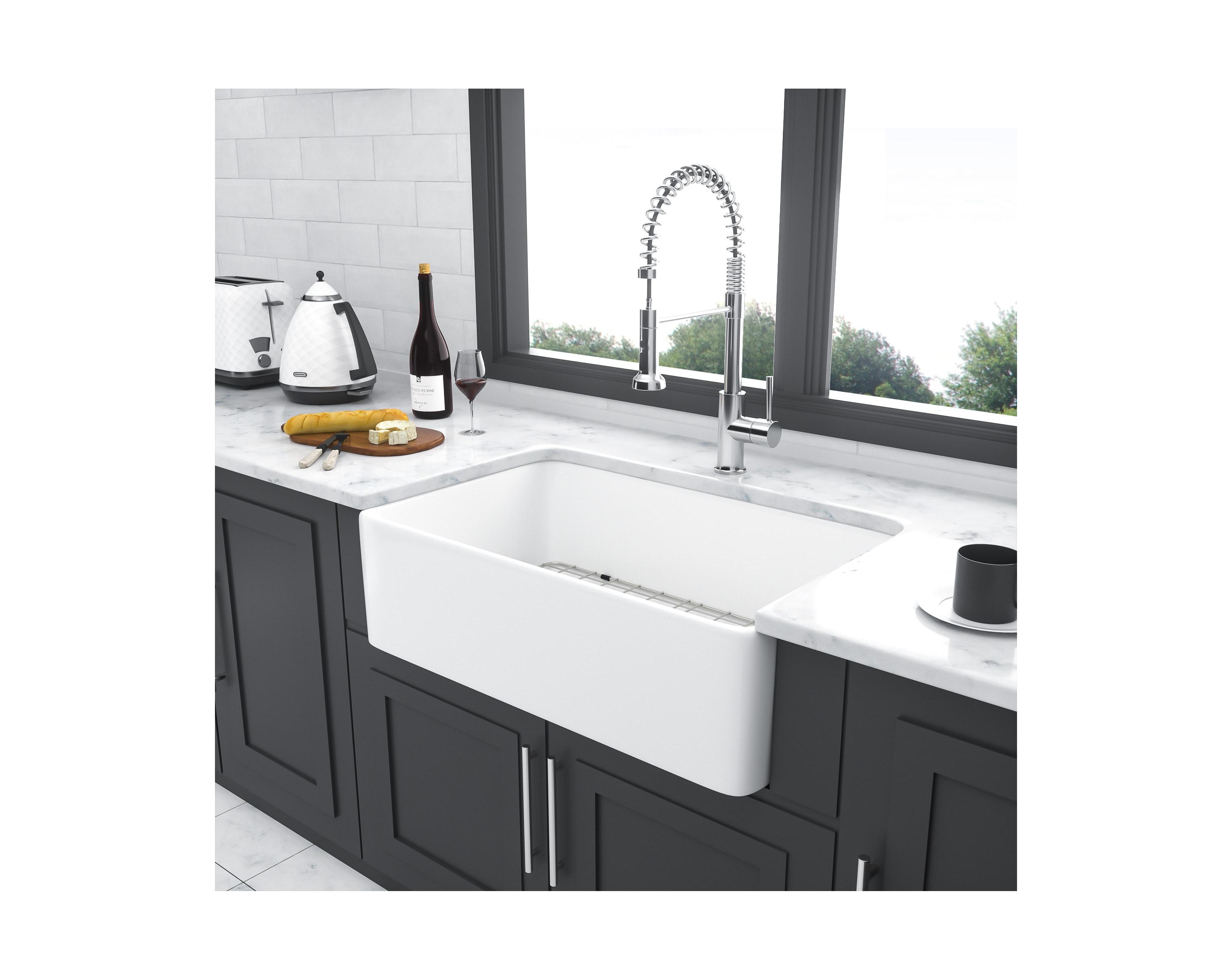 flynama huluwat White Porcelain Ceramic Apron Front Single Bowl Farmhouse Kitchen Sink