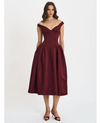Women's Omella Burgundy Ruched Bust Sweetheart Flared Maxi Dress