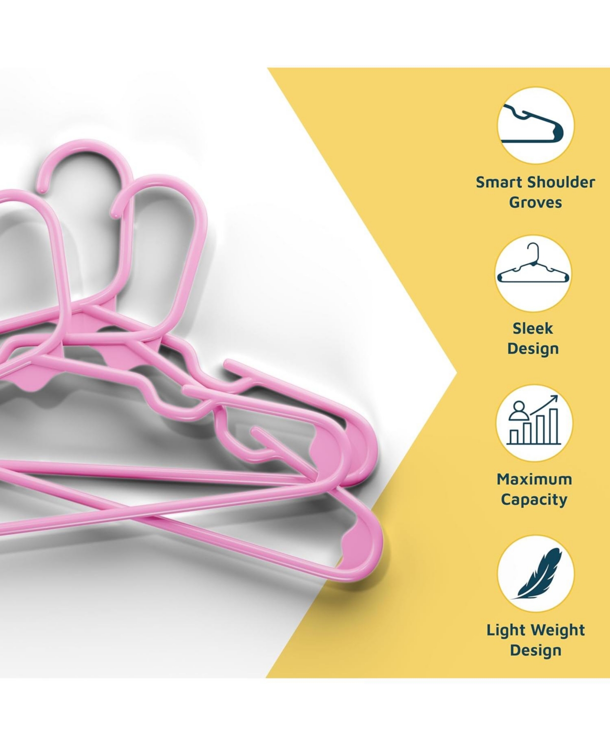 Lifemaster Kids Plastic Hangers, Pink, 11.6", with shoulder notches, space-saving, hold 5 lbs, ideal for baby, toddler & kids clothes, 50-pack.