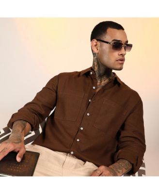 Men's Chocolate Brown Solid Canvas Utility Shirt