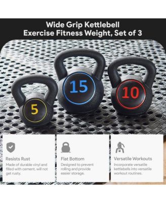 BalanceFrom Wide Grip Kettlebell Fitness Exercise Weights, 5, 10, and 15 Pounds
