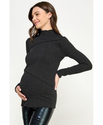 Maternity Mock Neck Long Sleeeve Ribbed Top