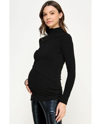 Maternity Mock Neck Long Sleeeve Ribbed Top