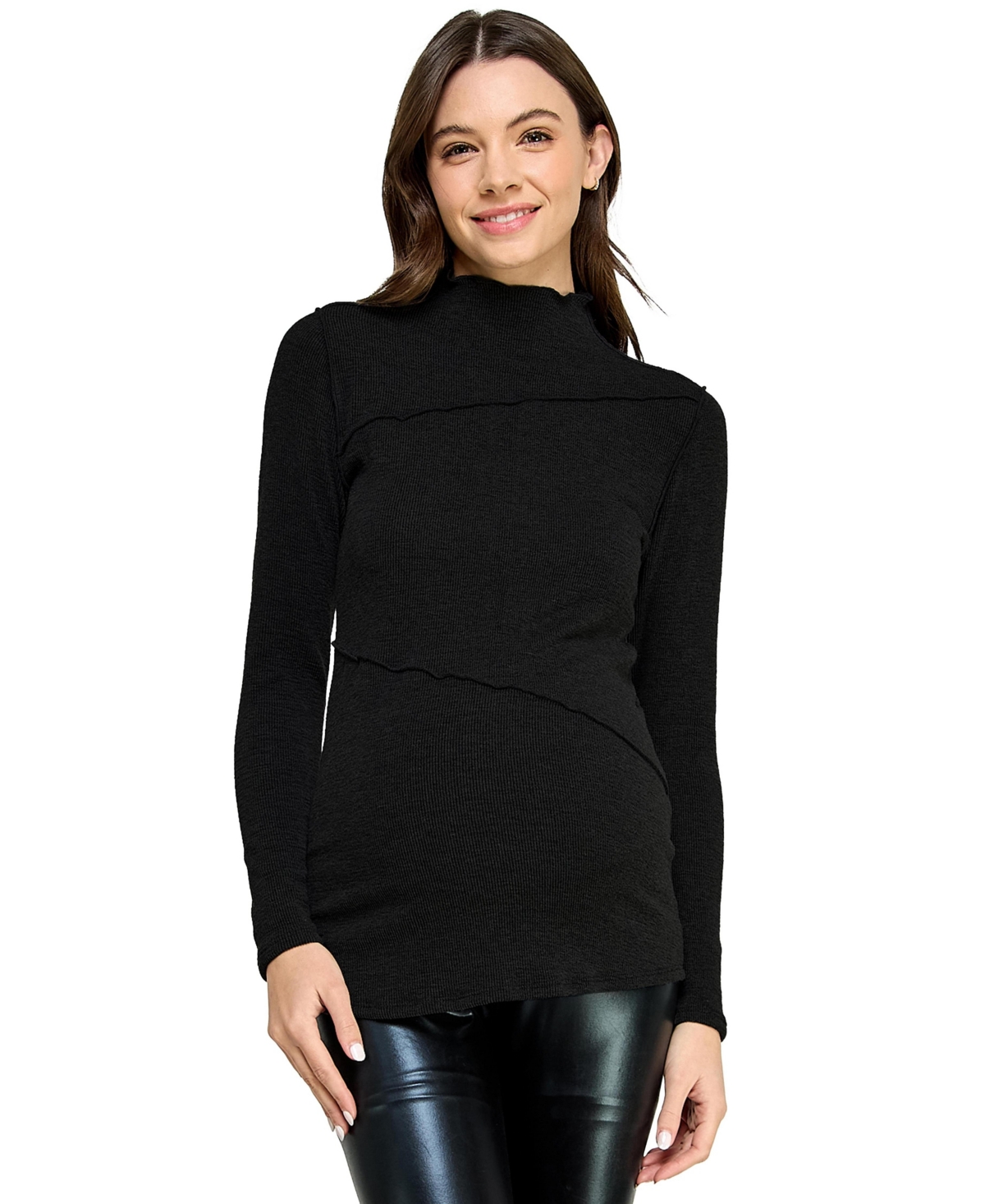 Hello Miz Maternity Mock Neck Long Sleeeve Ribbed Top