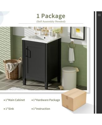 20 in. Modern Freestanding Bathroom Vanity with Ceramic Sink, Soft Close Door, Adjustable U-Shaped Shelf, Door Storage Rack