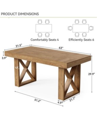 Rectangle Dining Table for 4-6 People, Farmhouse Thick Appearance Design, Rectangular Kitchen Dinner Table