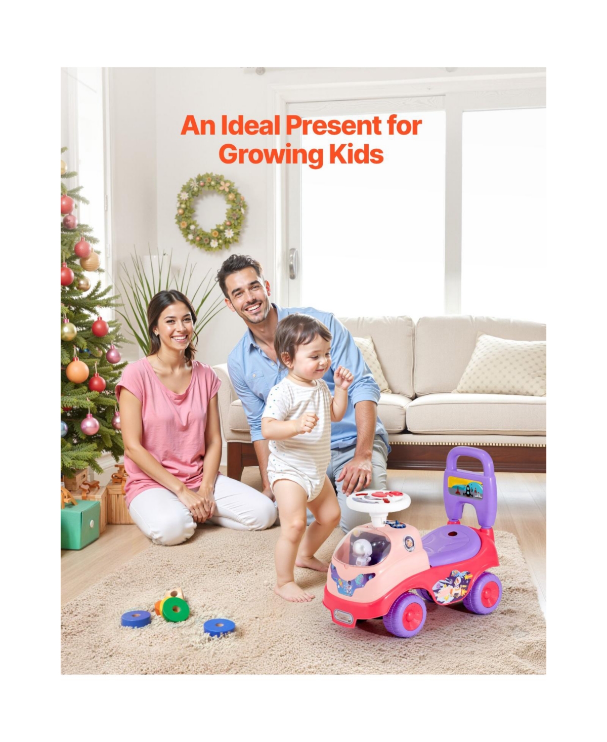 Slickblue Ride On Toddler Push Car, Push Car for Toddler 19 to 36 Months, Kids Ride On Toy with Horn & Music