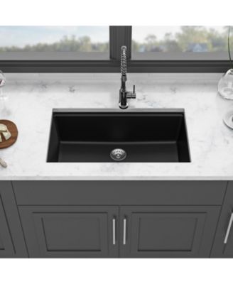32x19x9.65inch Black Quartz Composite Undermount Kitchen Sink Workstation Granite Deep