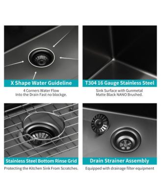 25x22x9inch Gunmetal Black Kitchen Sink Drop In Stainless Steel 16 Gauge Topmount