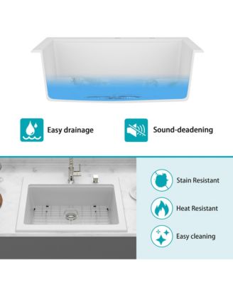 30x22x10inch White Quartz Composite Drop in Kitchen Sink Workstation Granite Deep