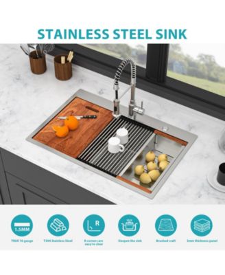 33x22x10inch Topmount Double Bowl Kitchen Sink 16 Gauge Stainless Steel Brushed Nickel