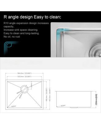 23x18x9inch Undermount Kitchen Sink Single Bowl Stainless Steel 16 Gauge Deep Basin