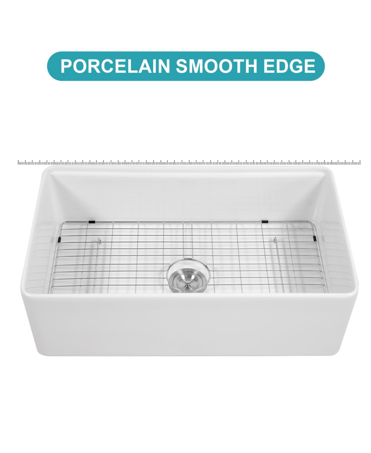 flynama 33x20x10inch White Porcelain Ceramic Single Bowl Workstation Kitchen Sink with Full Accessories