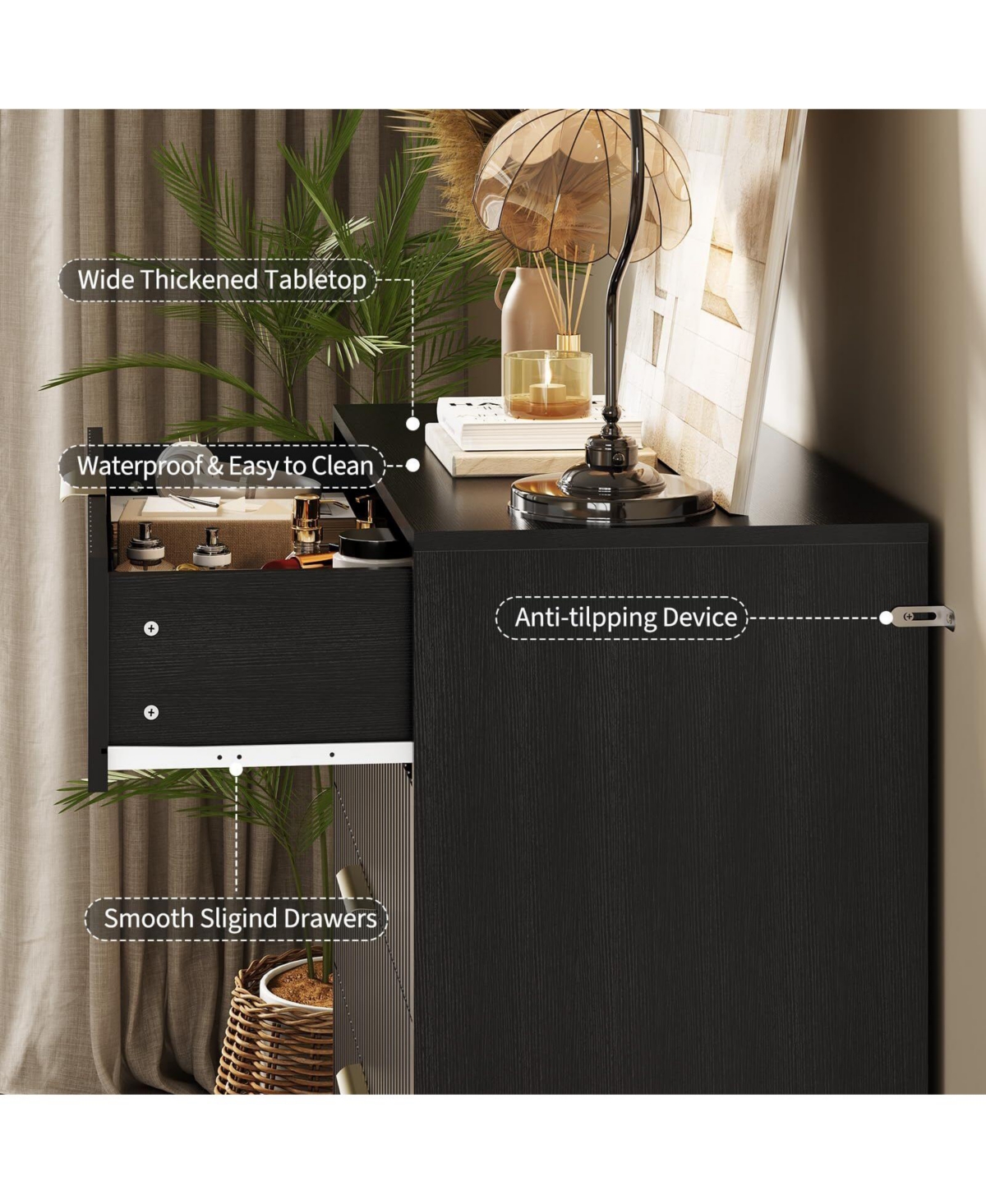 Gaomon Fluted Dresser for Bedroom with 5 Drawers,32" Wide Modern Chest of Wooden Drawers