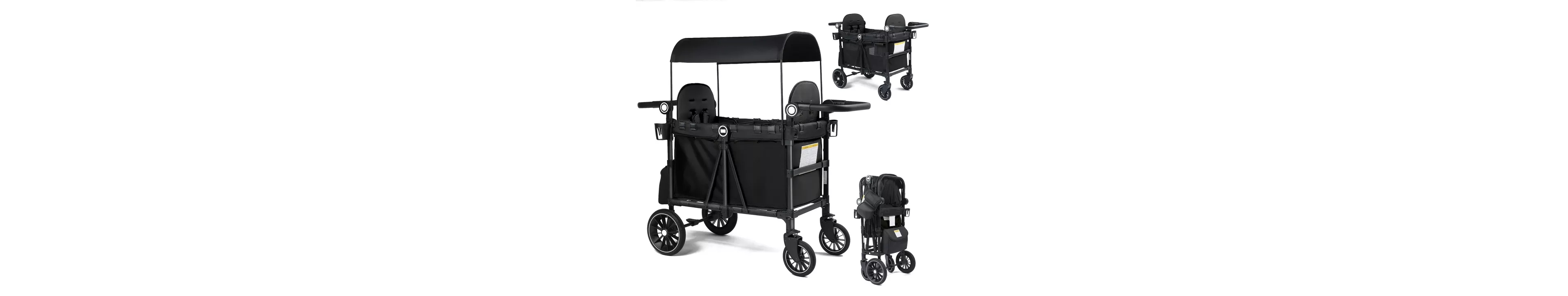 Kinder King All-Terrain Wagon Stroller for Two Kids with Canopy, Snack Tray and Shock-Absorbing Wheels