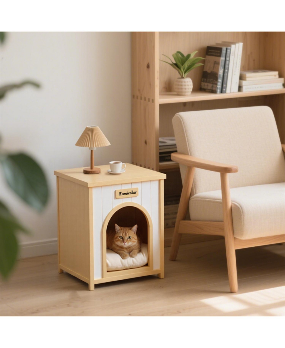Aostirmotor Cat House for Small Cats & Dogs in Light Yellow