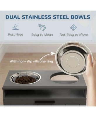 21.6 in. Wide Dog Bowls with 2 Stainless Steel Bowls in Grey