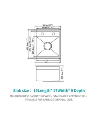 15x17x9inch Undermount Bar Sink with Folding Faucet Single Bowl 16 Gauge Gunmetal Black