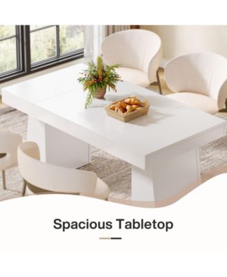 Dining Room Table for 4-6, 55-Inch Mid-Century Modern Dining Table with Double Pedstral, Rectangular Wood Kitchen Dinner Table