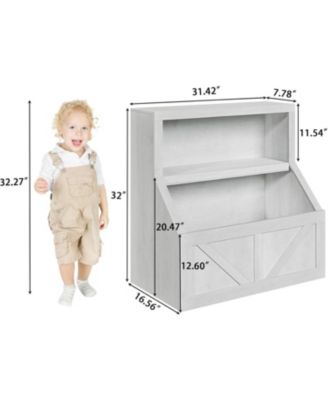 Kids Bookshelf with Toy Storage, Wooden Toddler Bookcase with Cubby Shelves, Vintage White