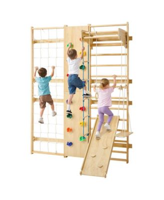 Swedish Ladder Wall Gym with 9-in-1 Solid Wood Stall Bars