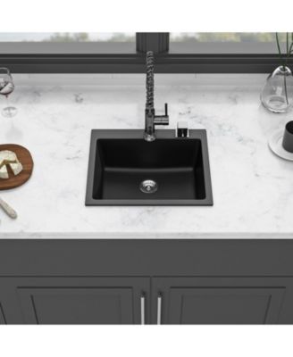 25x22x9.65inch Black Quartz Composite Kitchen Sink Drop In Single Bowl Granite