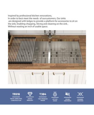 33x19x9inch Undermount Double Bowl Kitchen Sink Stainless Steel 16 Gauge 50 and 50