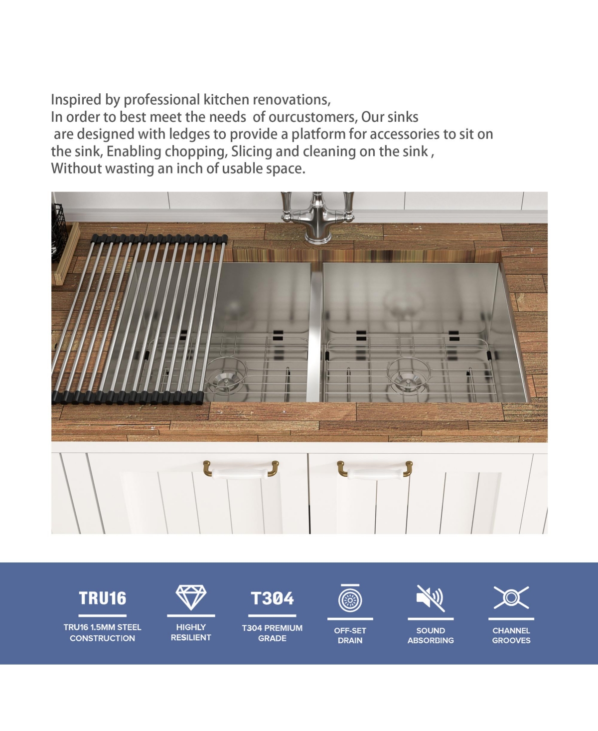 flynama 33x19x9inch Undermount Double Bowl Kitchen Sink Stainless Steel 16 Gauge and