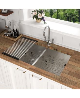 33x19x9inch Undermount Double Bowl Kitchen Sink Stainless Steel 16 Gauge 50 and 50