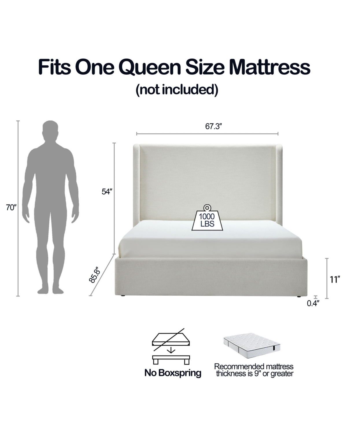 Boyel Living Carmen Upholstered Wingback Bed Frame with 54" Headboard