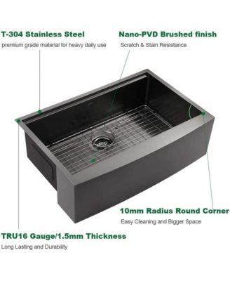 30x22x10inch Gunmetal Farmhouse Kitchen Sink Workstation Apron Front Stainless Steel