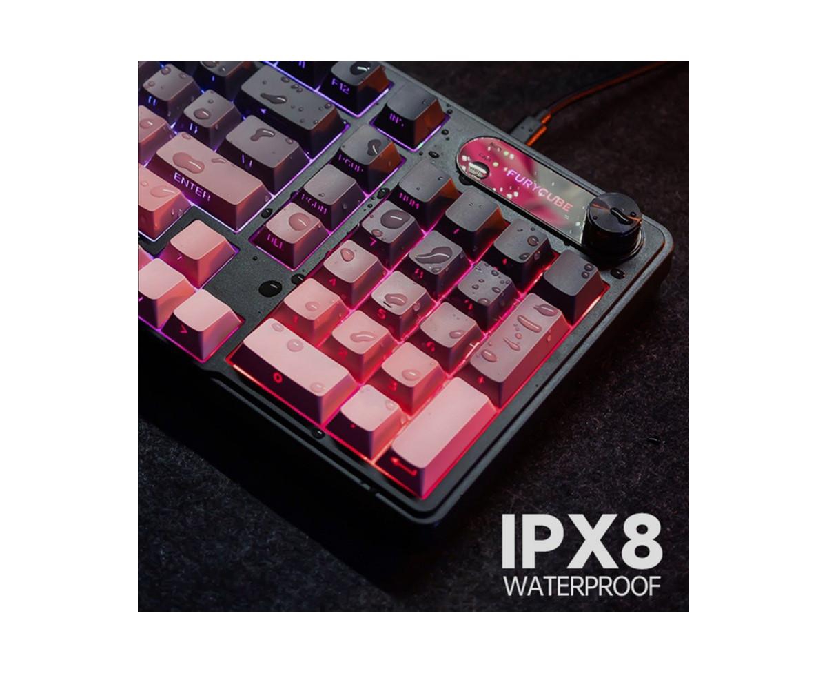 Risokeys Mechanical Feel Waterproof Keyboard 98-Key (Mist Peach Pink Side Print) 3-Mode (Wired/2.4G/Bluetooth) Rgb Gaming Keyboard
