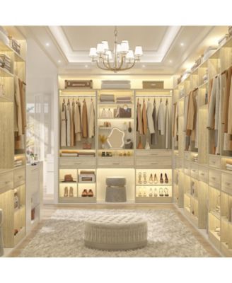 Closet Organizer with Wood Drawers and Shoe Rack, Freestanding Closet System with Hanging Rods