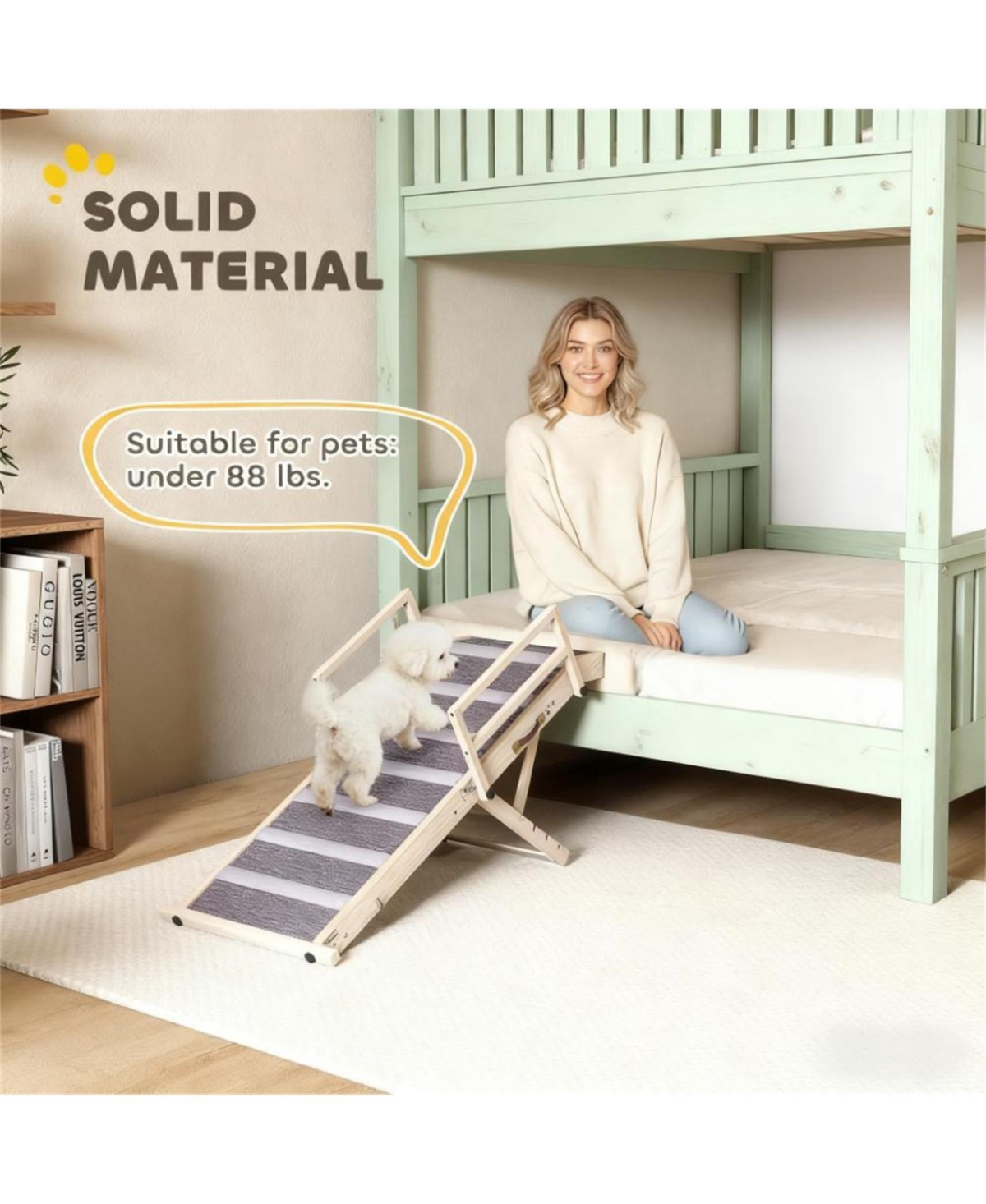 Aostirmotor Dog Step with Side Rails Dog Ramp in Natural