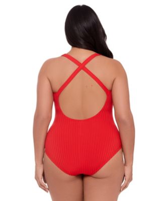 Women's S3 Sculpting Ribbed Scoop-Neck Crossback One-Piece Swimsuit