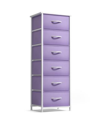 Narrow 6 Drawers Nightstand with Steel Frame, Wood Top, Easy Pull Fabric Bins