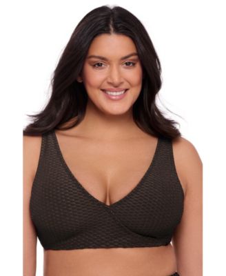Women's Supportive and Sculpting Grid-Textured Wrap Bralette Swimsuit Top